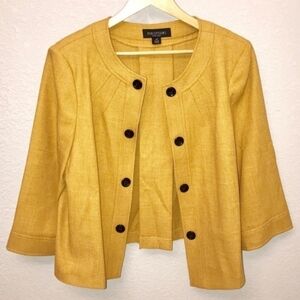 Perceptions Mustard Yellow Cape Blazer Women's 8 Shoulder Pads Button Up EUC